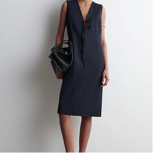 Linen-blend Tie-front Midi Dress