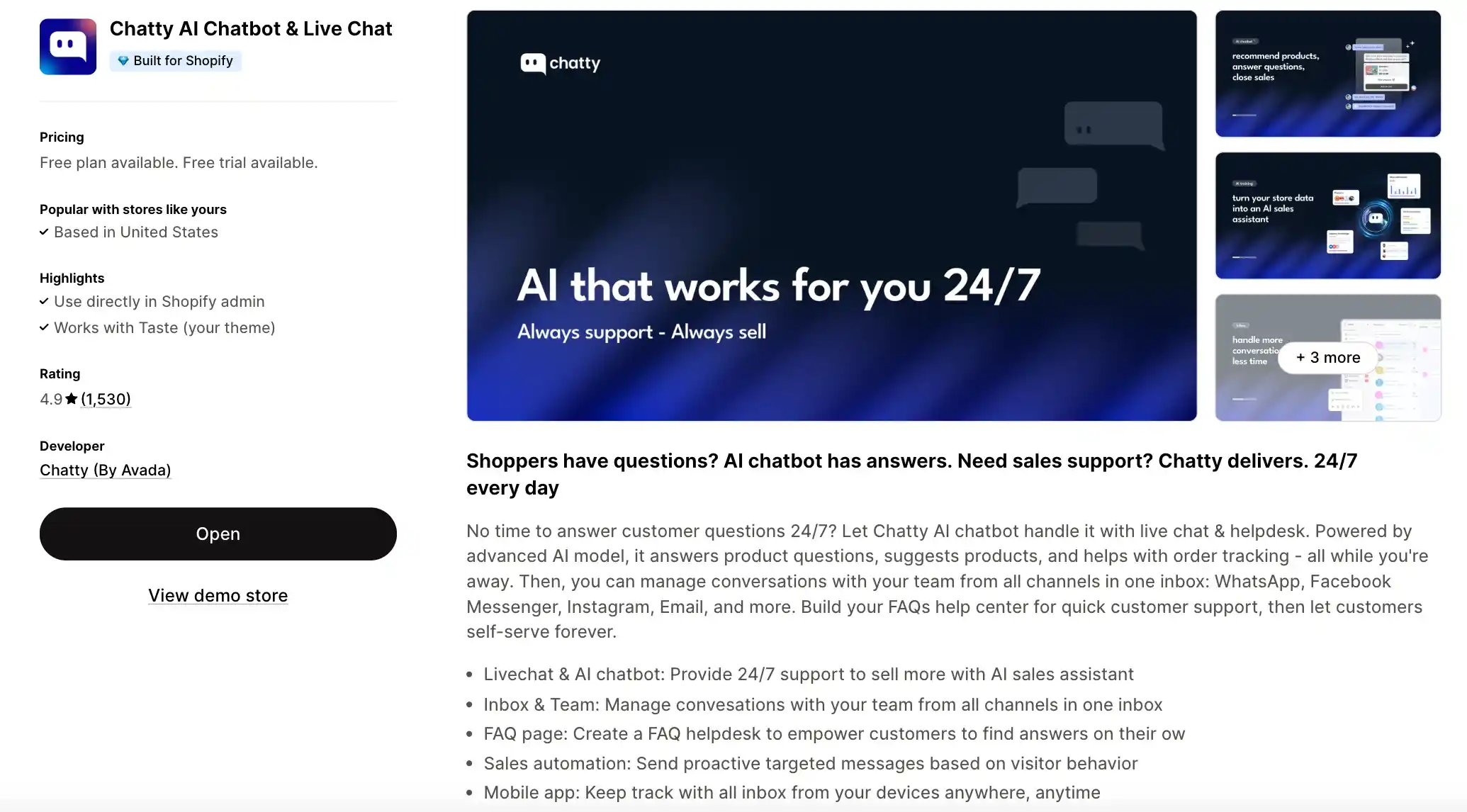 chatty ai chatbot live chat shopify app
