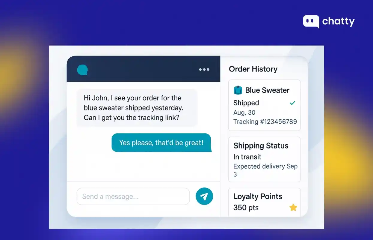 chatty live chat order tracking blue sweater