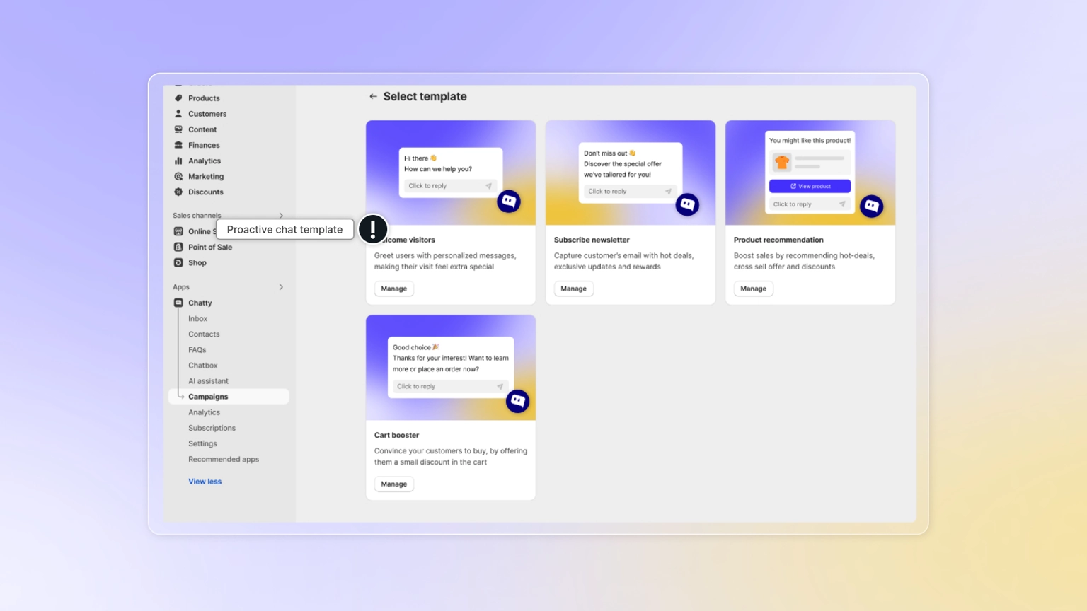 chatty proactive chat templates for sales