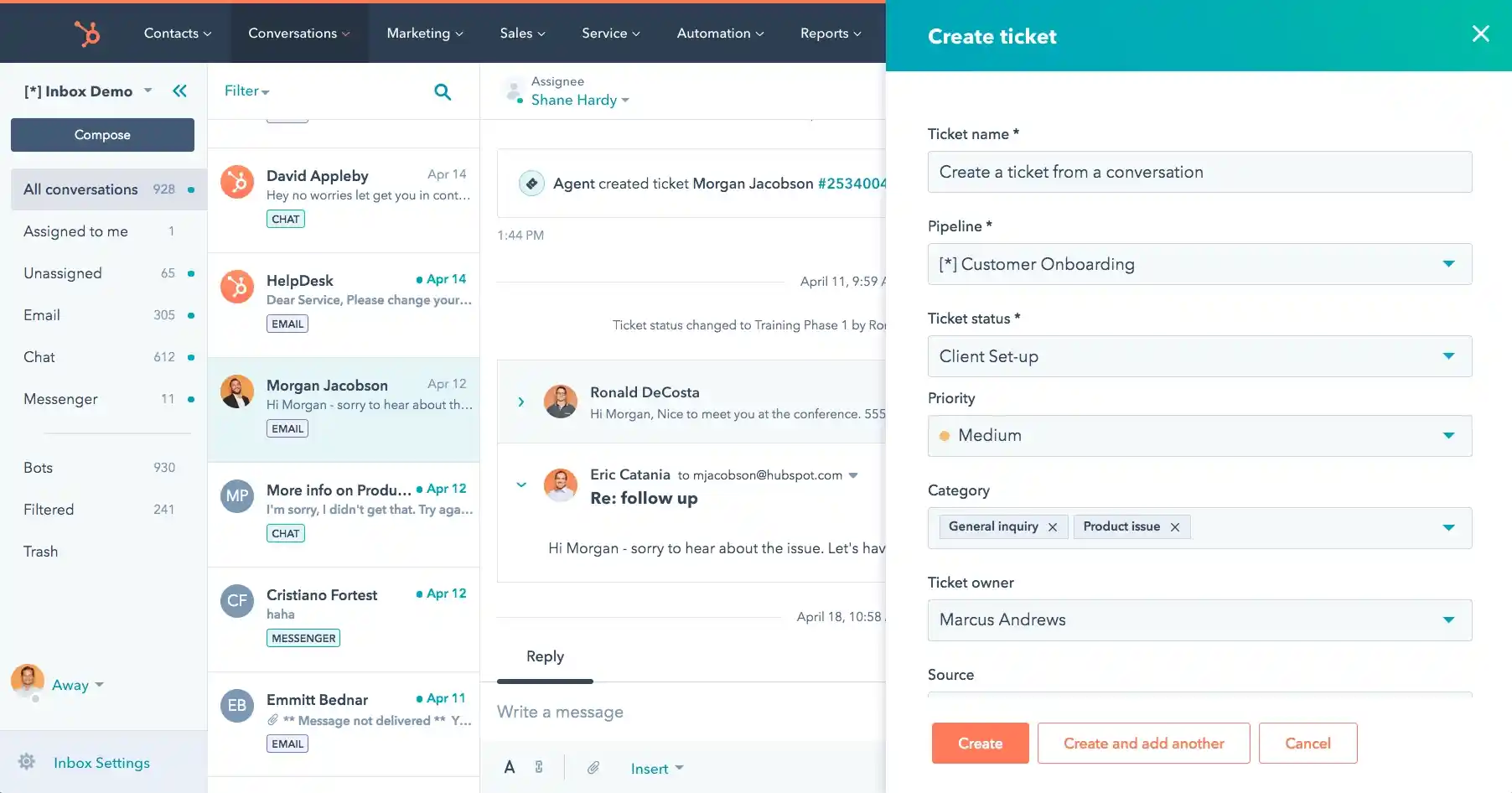 crm helpdesk create ticket from conversation