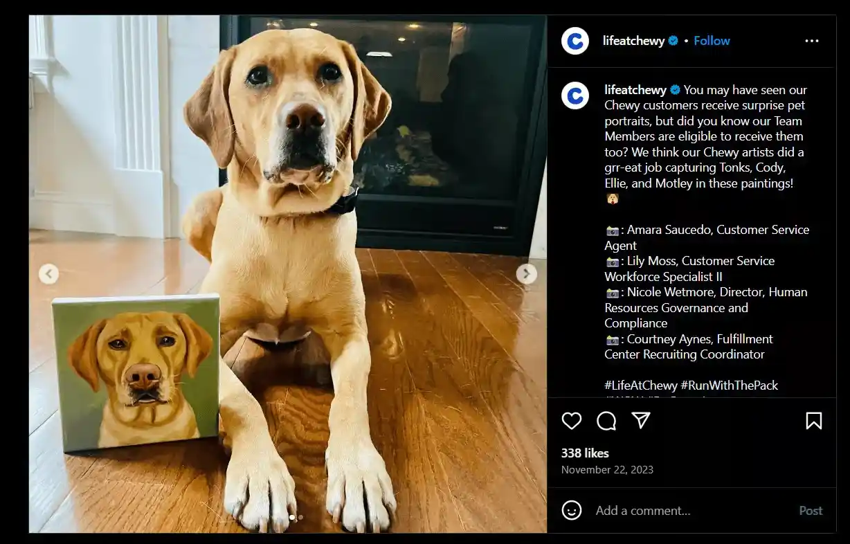 dog with pet portrait gift from chewy