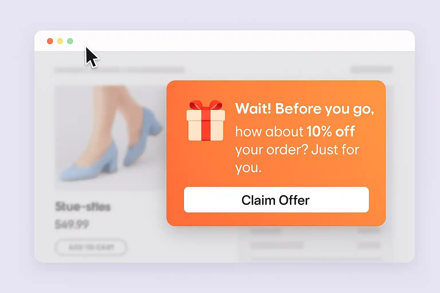exit intent popup 10 percent discount offer
