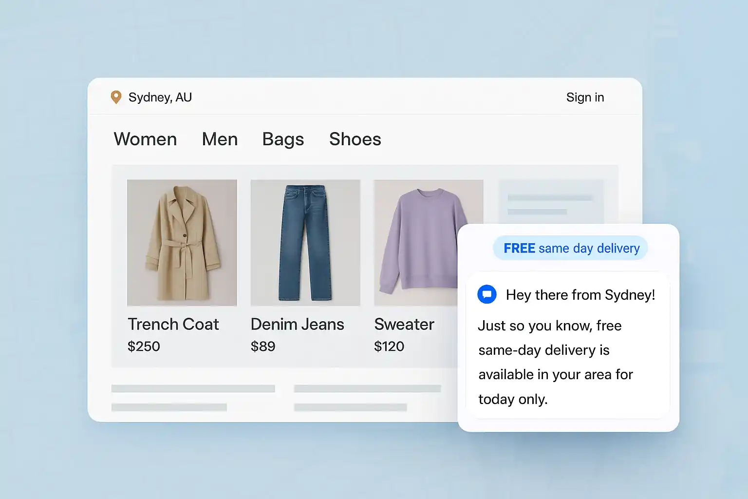 geo location offer free same day delivery sydney