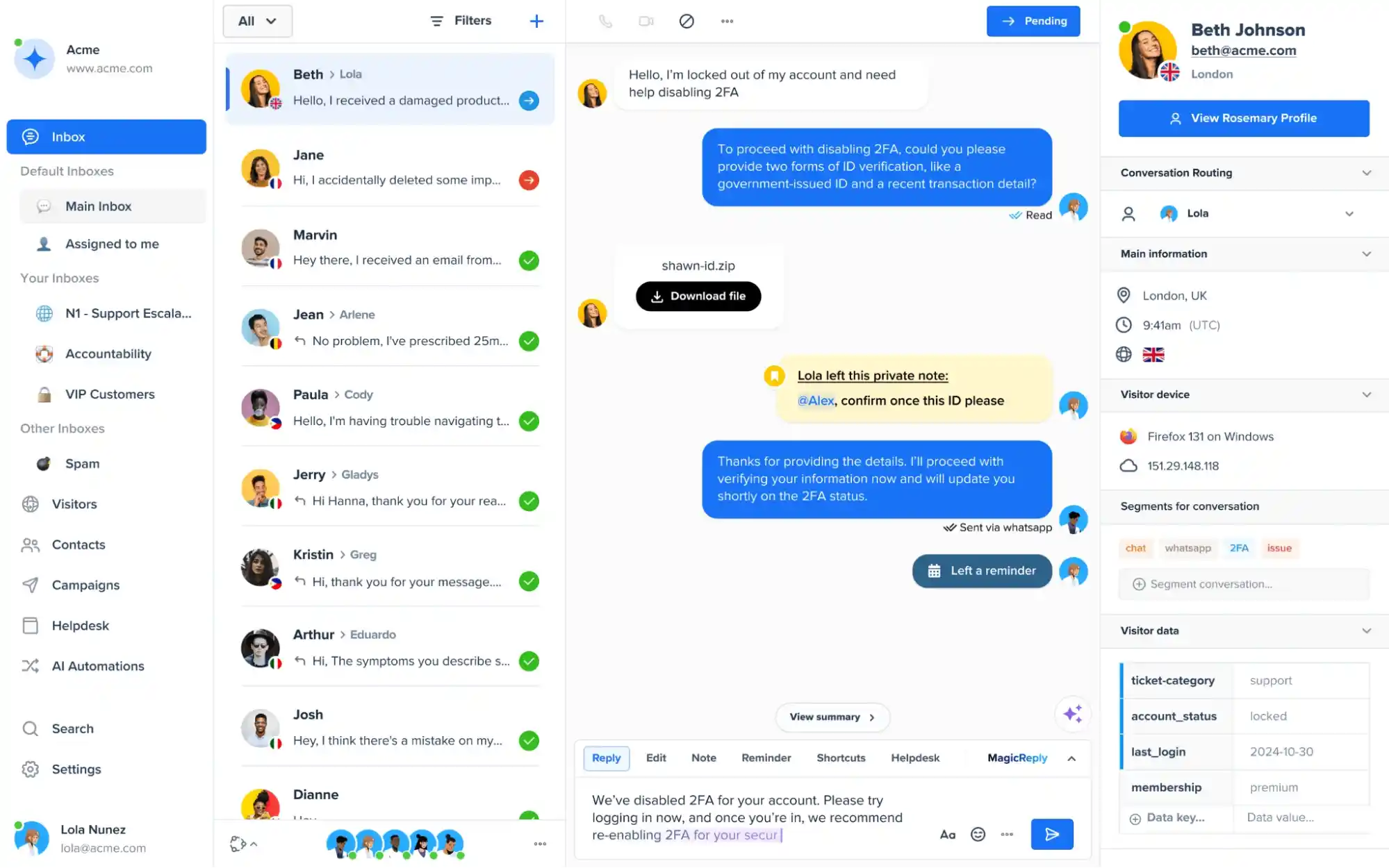 omnichannel inbox with customer profile and whatsapp