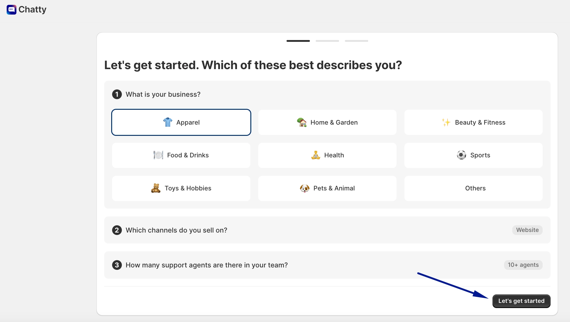 onboarding business setup screen
