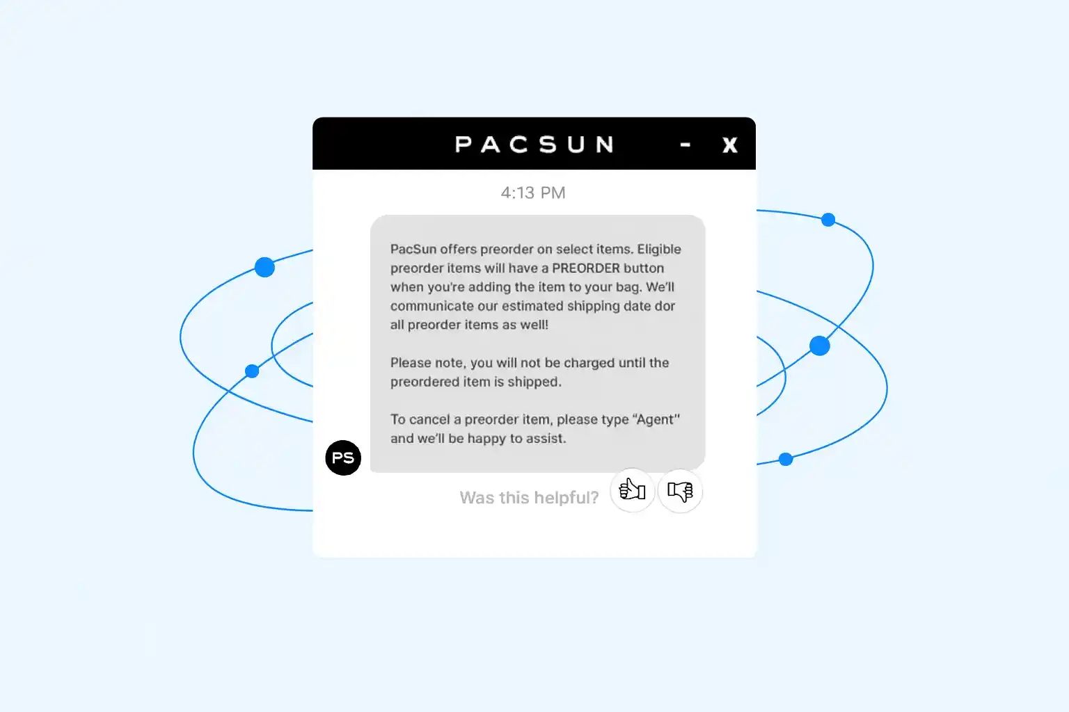 pacsun chatbot message preorder customer support