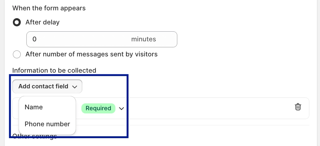 pre chat form contact fields