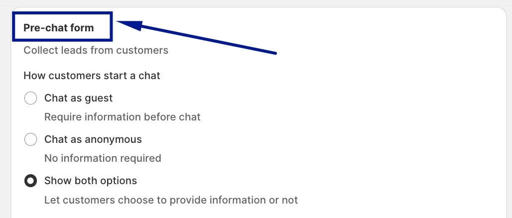 pre chat form options in chatty