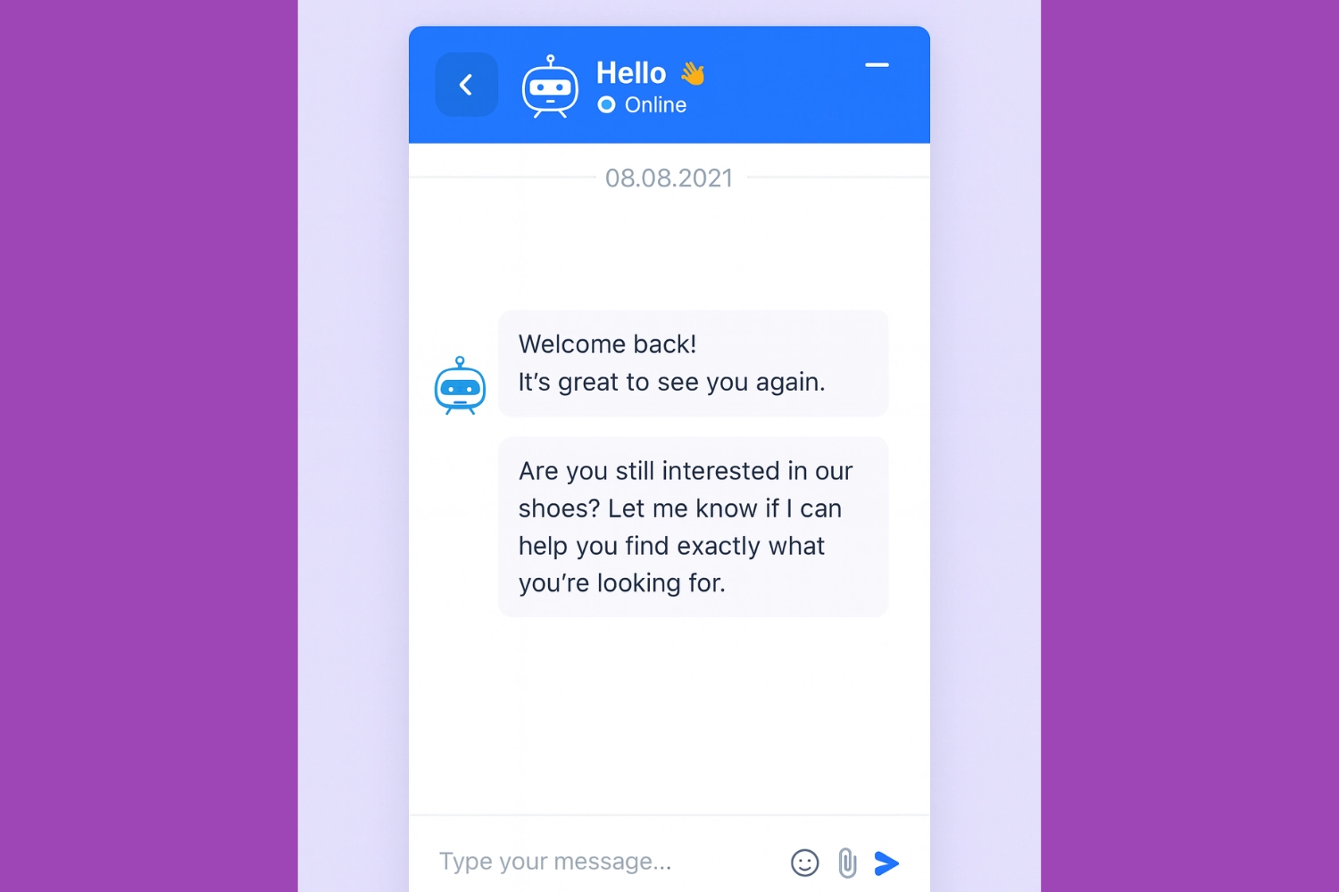 proactive chat reengages returning visitor on shoes