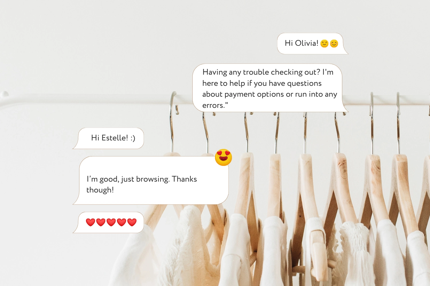 clothes on hangers with live chat bubbles