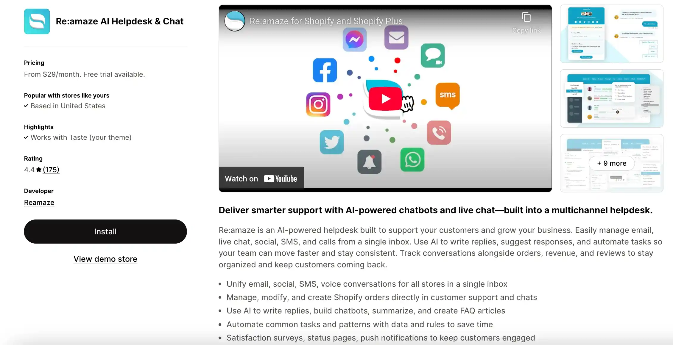reamaze ai helpdesk multichannel support shopify