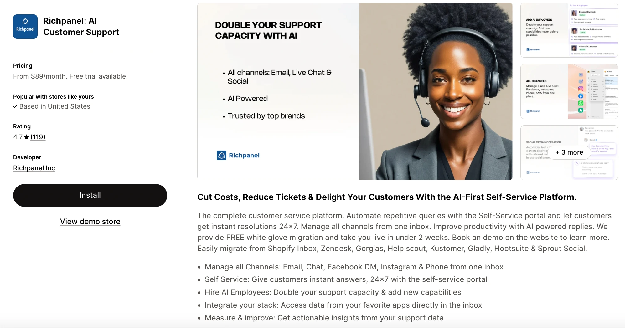 richpanel ai customer support dashboard for shopify