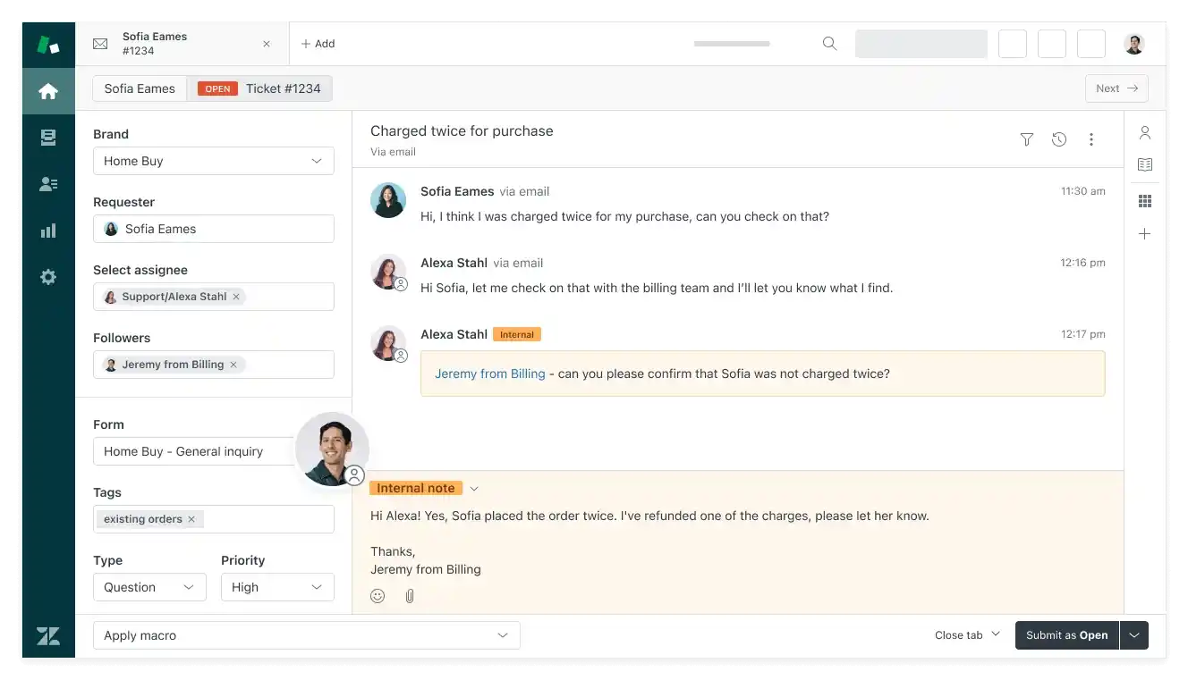 ticketing dashboard double charge inquiry internal note