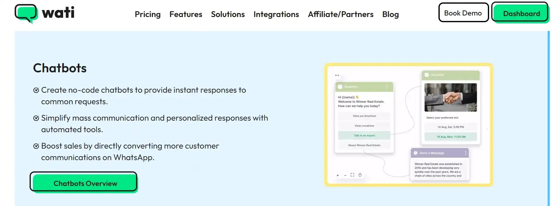 wati no code chatbot whatsapp automation