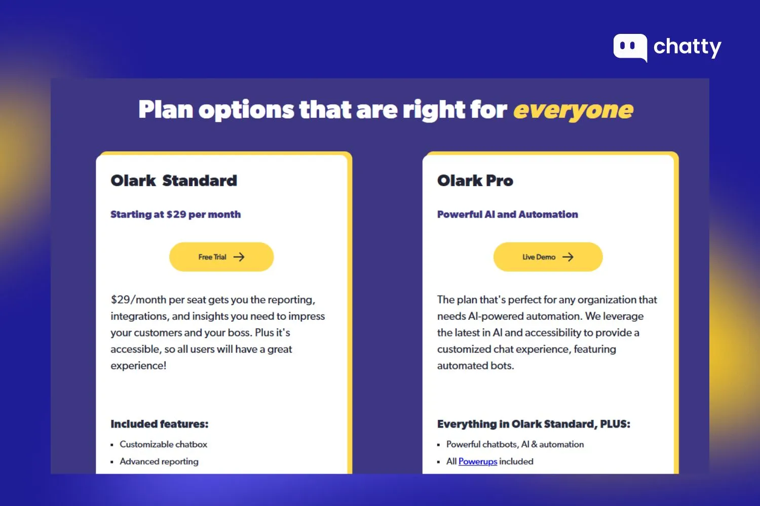 Pricing of olark