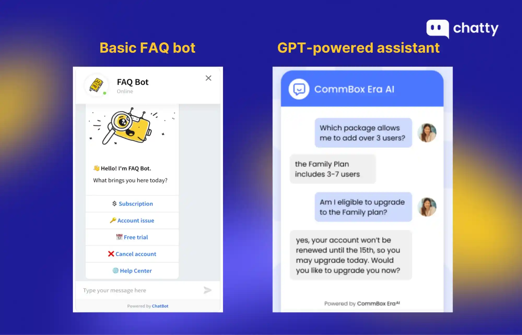 basic faq bot vs gpt powered assistant