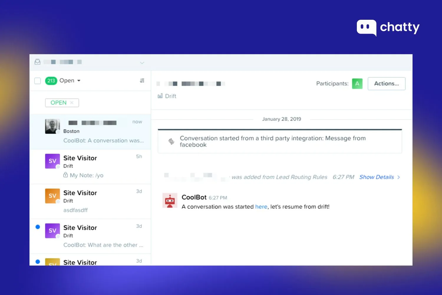 Drift starts a conversation on the website