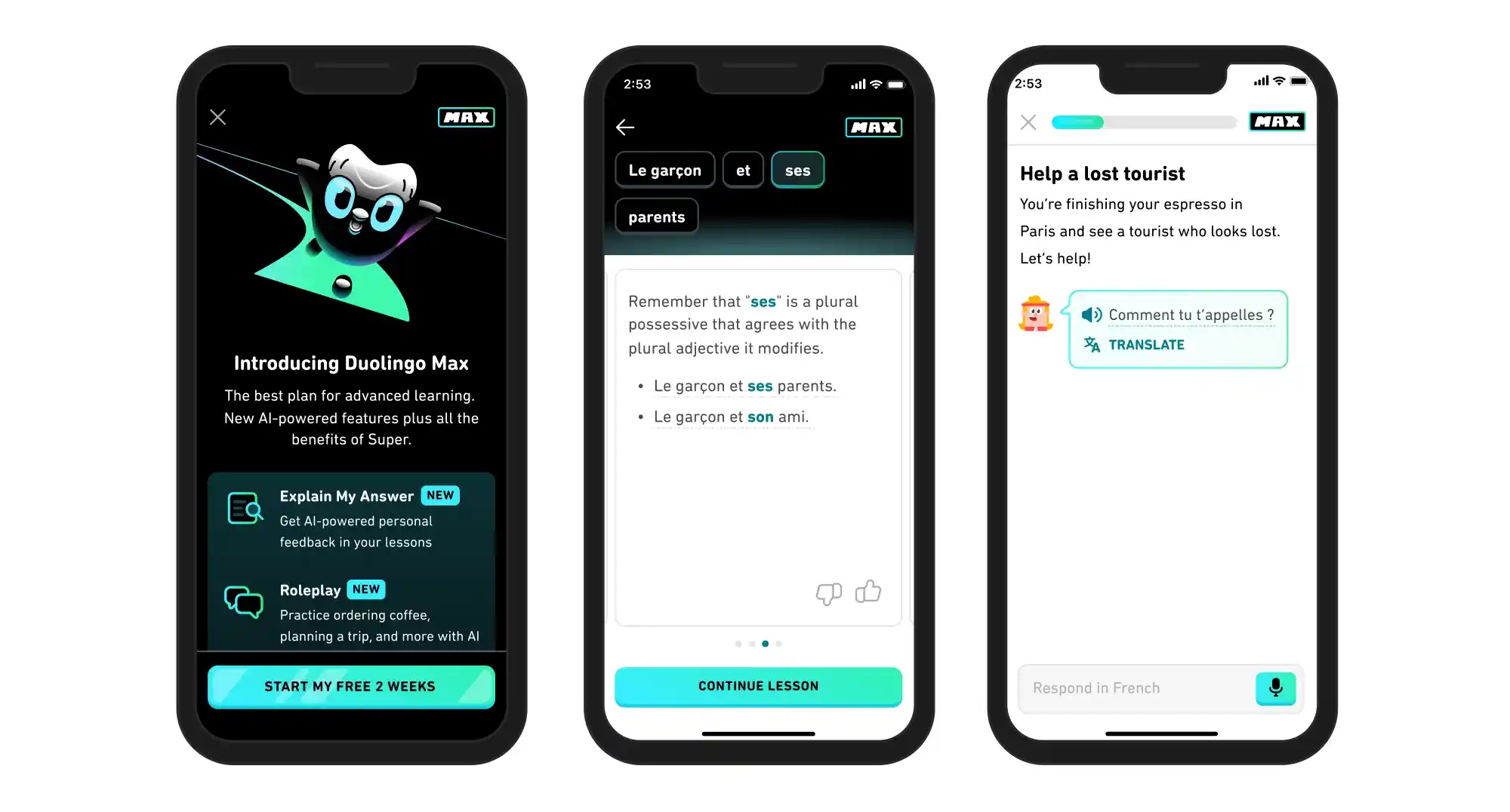 education chatbot duolingo max roleplay practice feedback