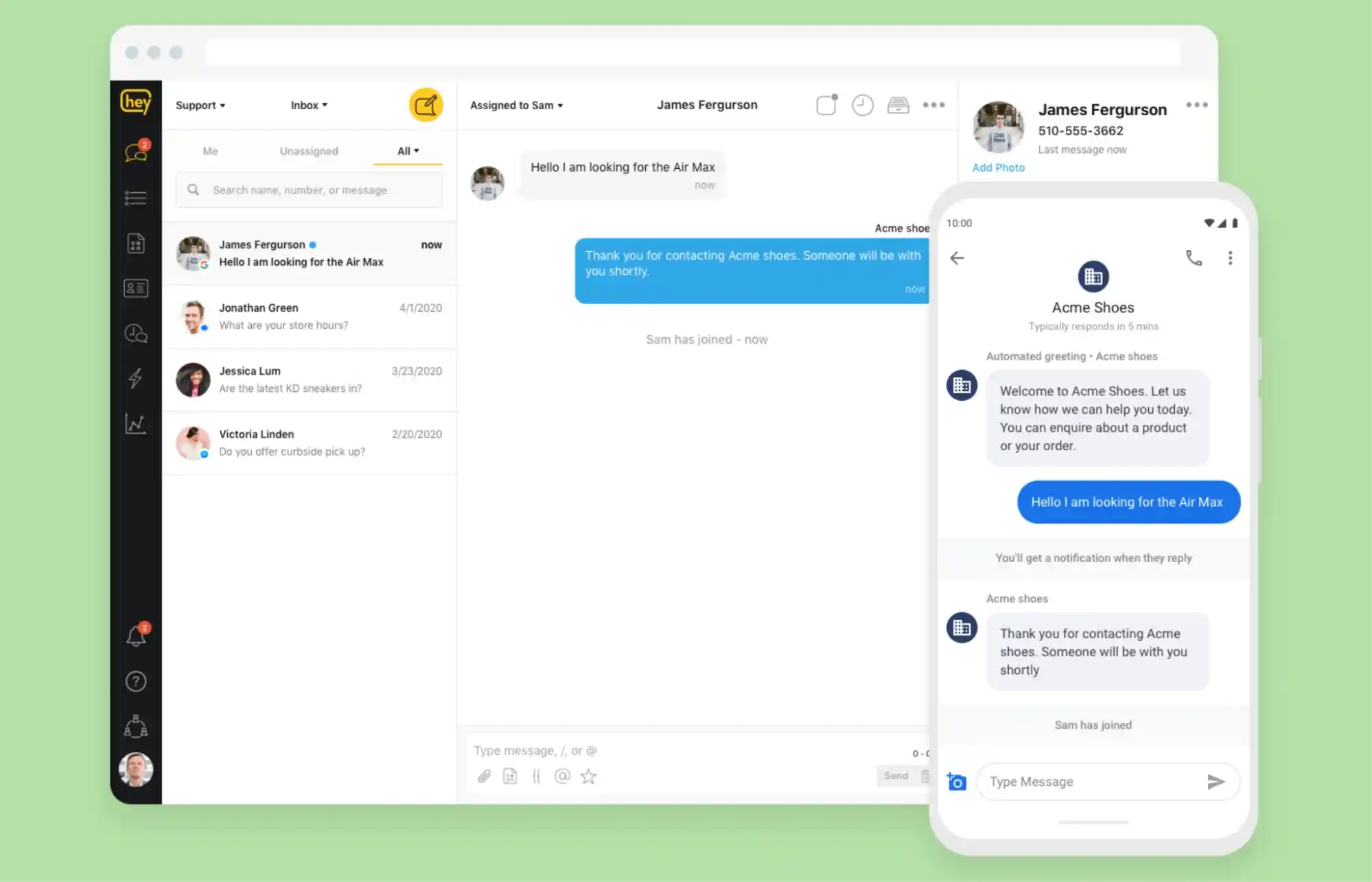 heychat live support dashboard desktop and mobile view