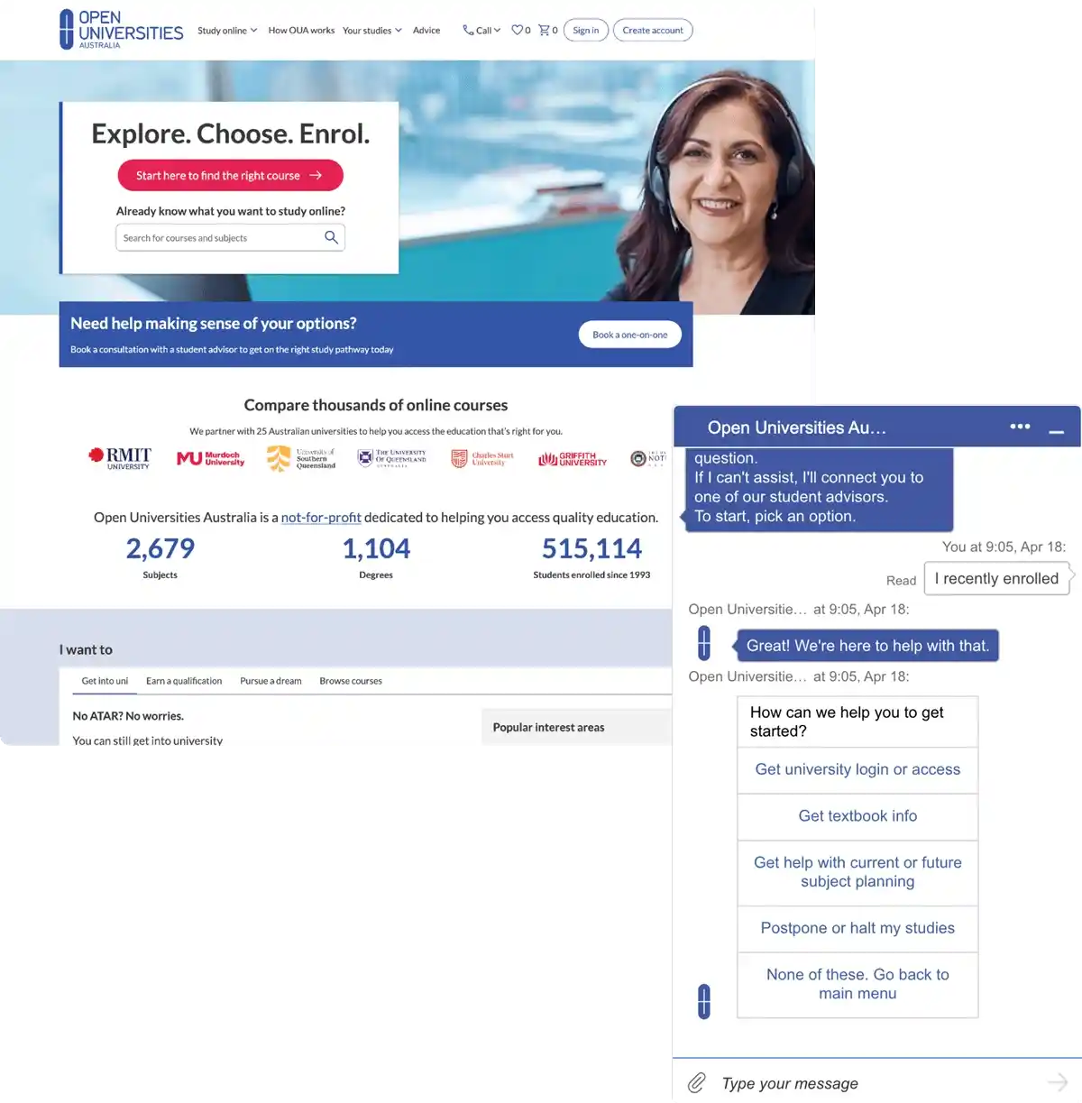 higher education chatbot oua conversational lead generation