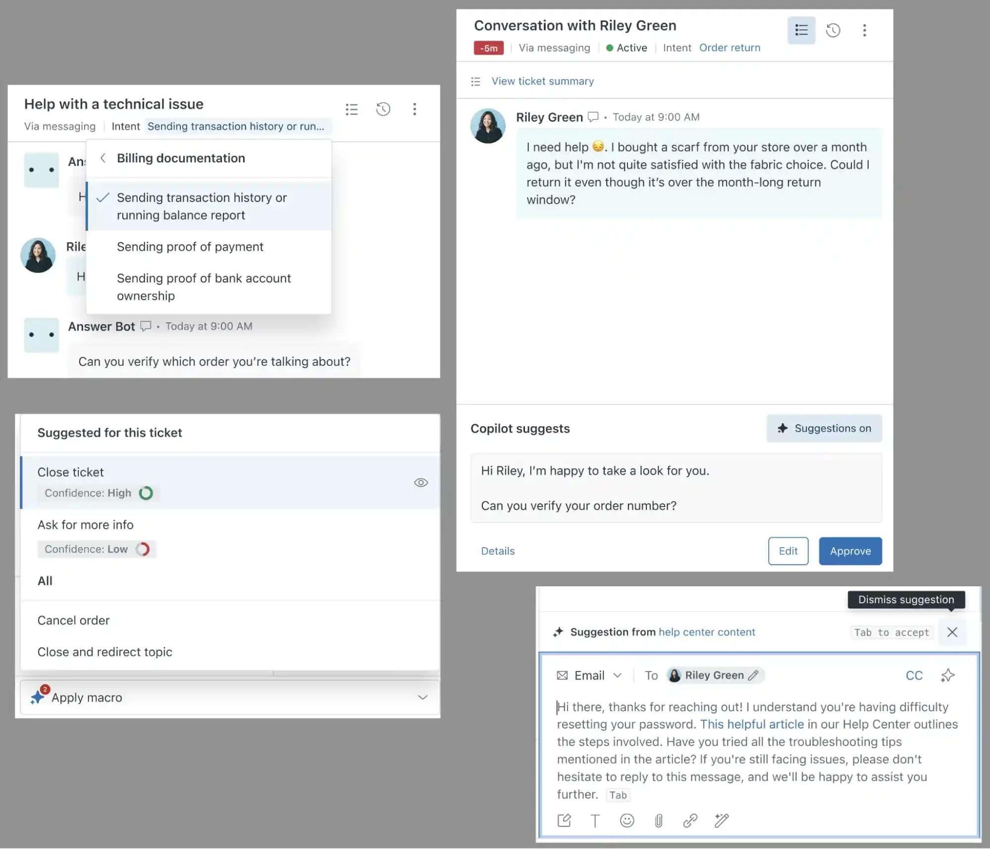 zendesk agent copilot suggestions and macros