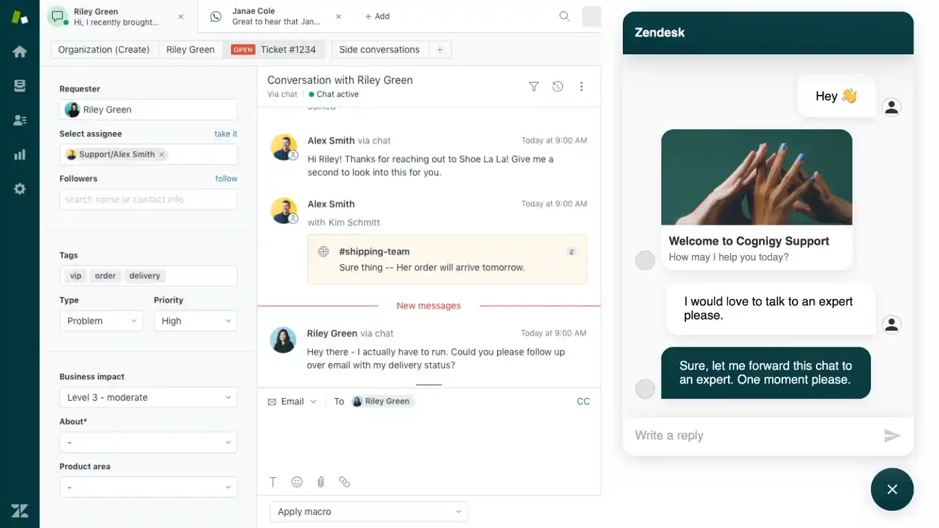 zendesk helpdesk with chatbot and agent handoff