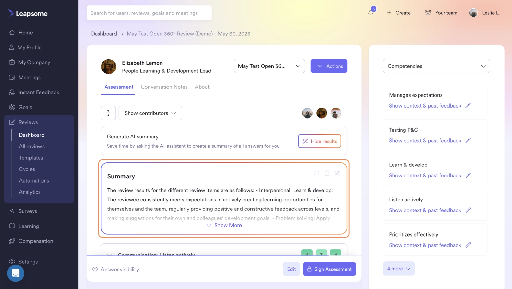 ai generated performance review summary