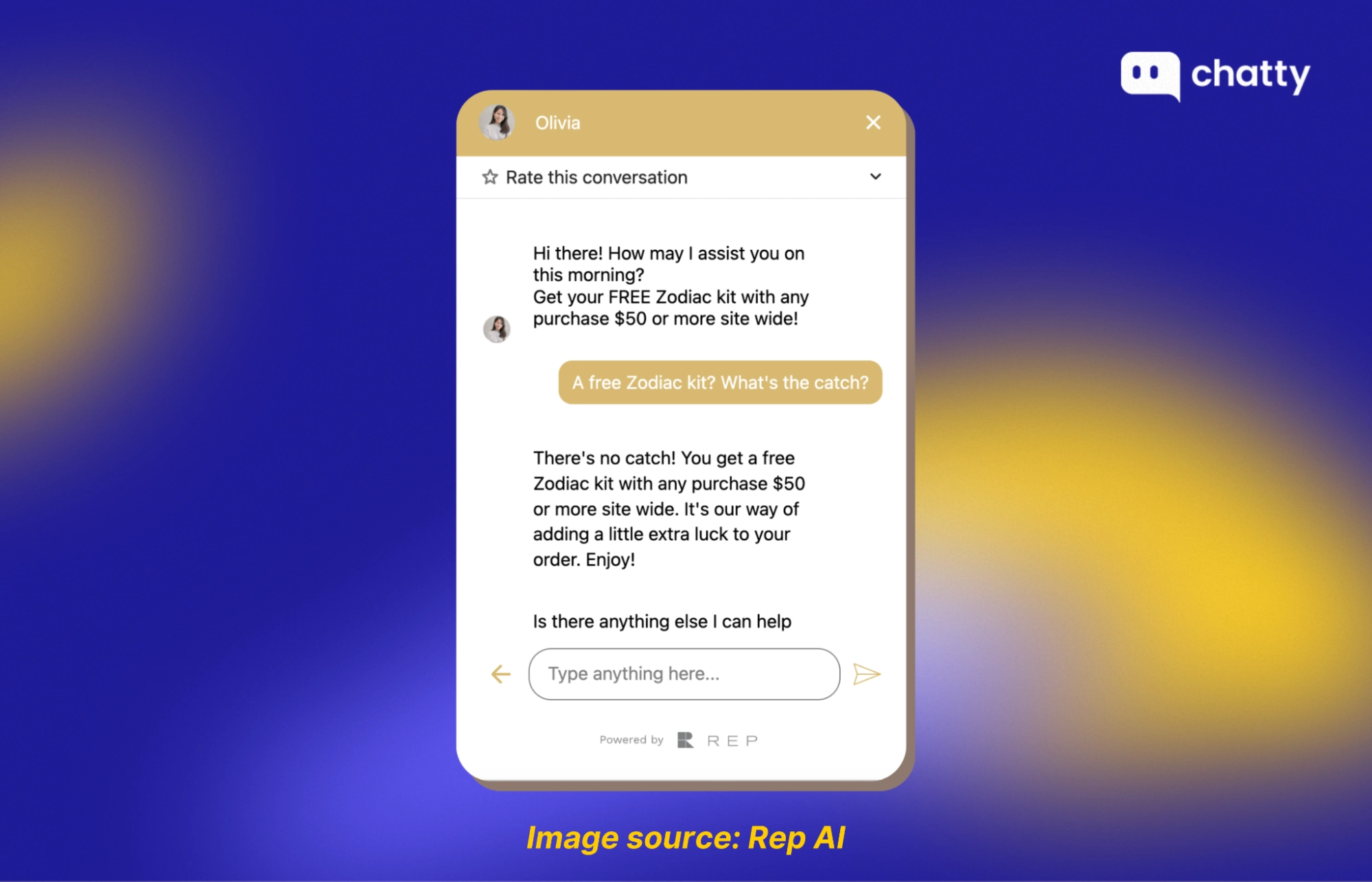 Chatbot promoting a free gift during purchase