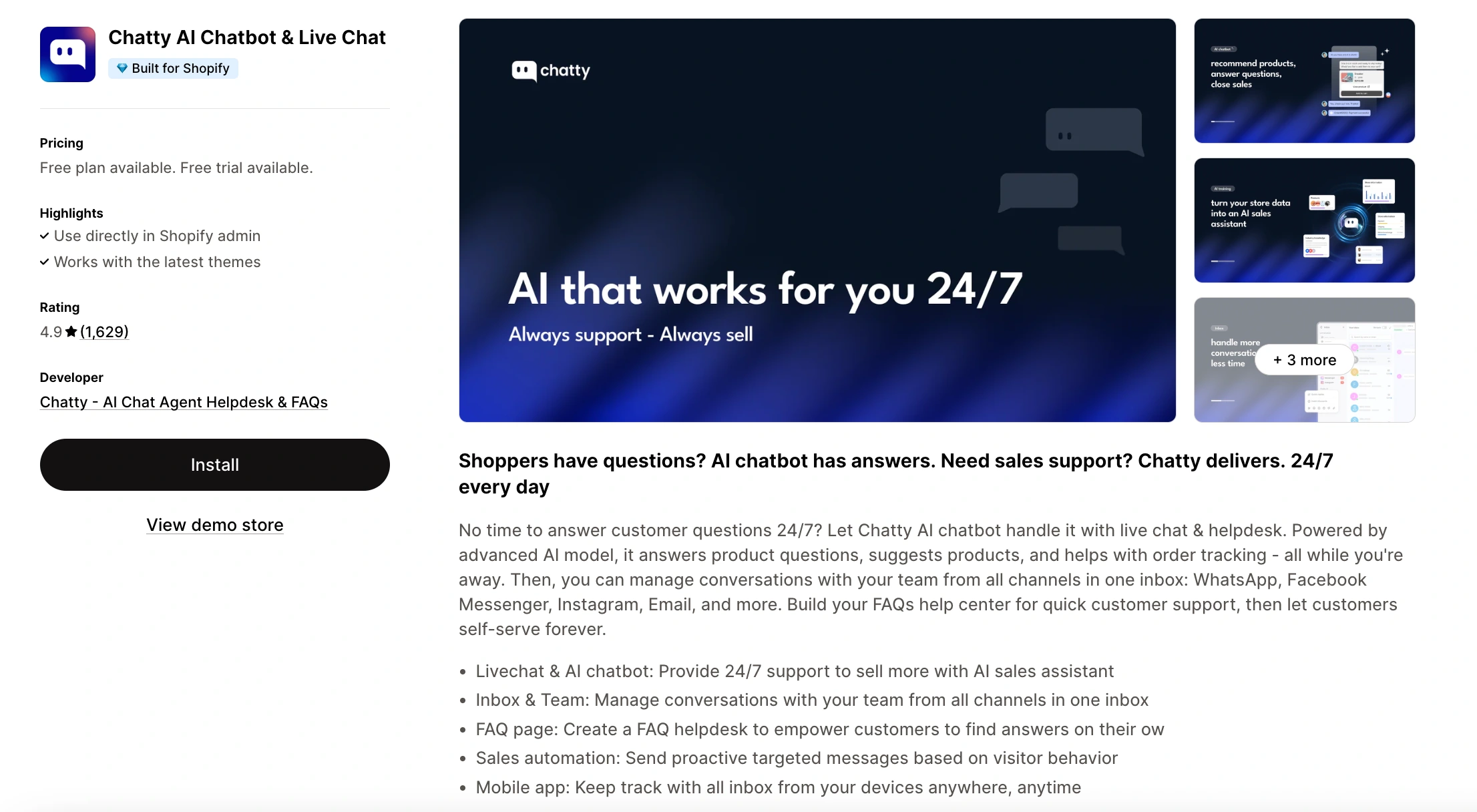 chatty ai chatbot and livechat for shopify