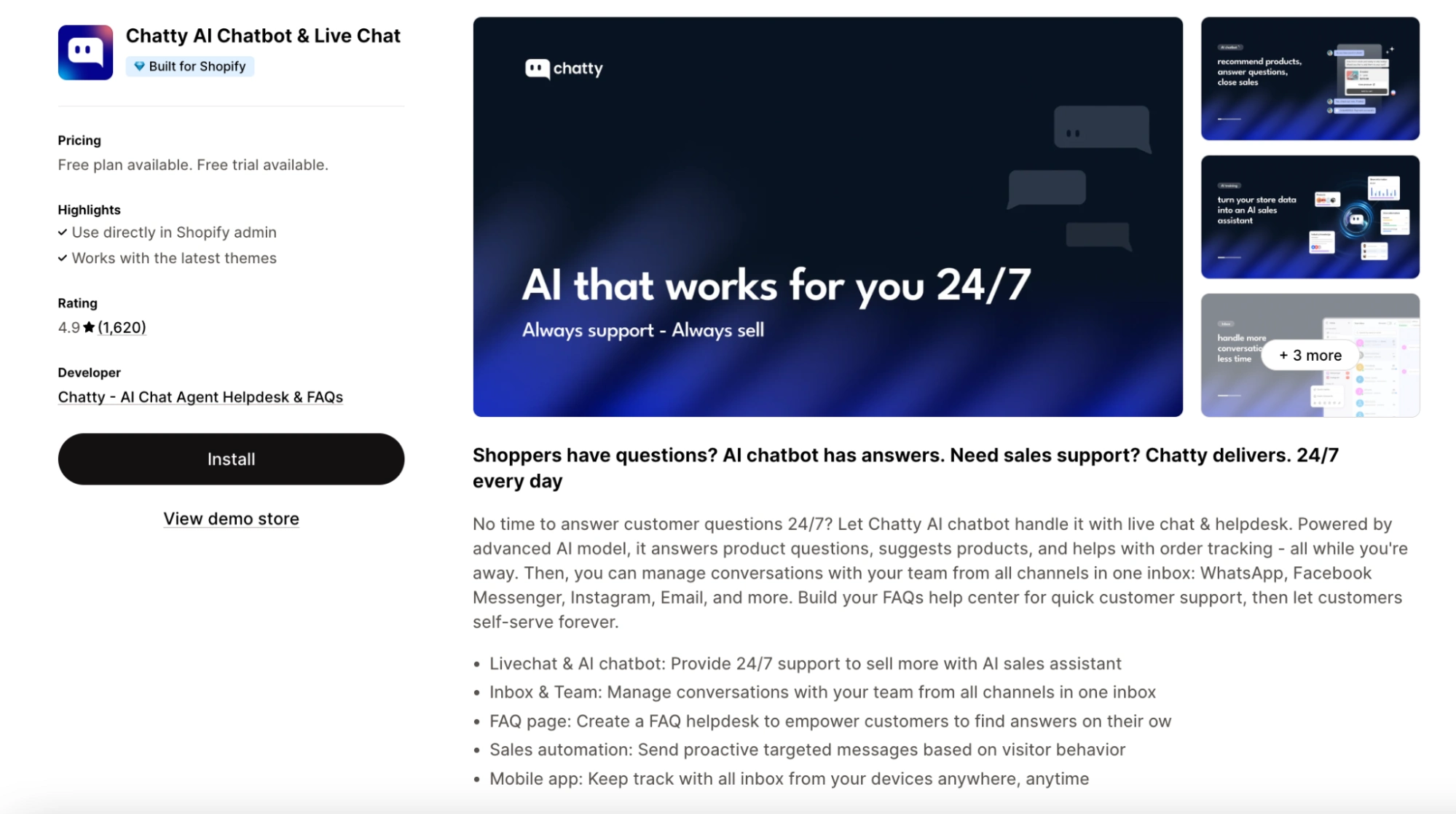 chatty ai chatbot shopify app