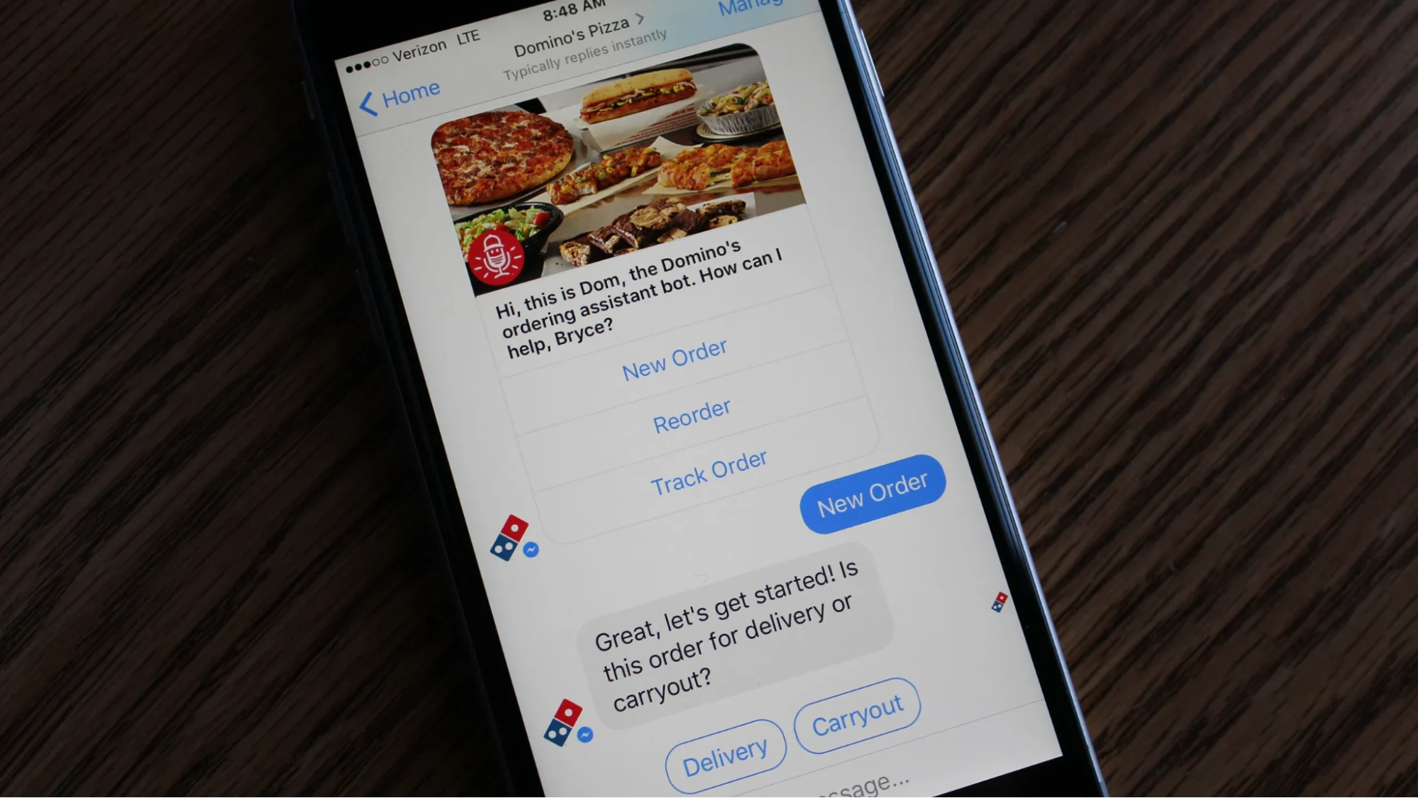 Domino’s chatbot for ordering reordering and tracking orders