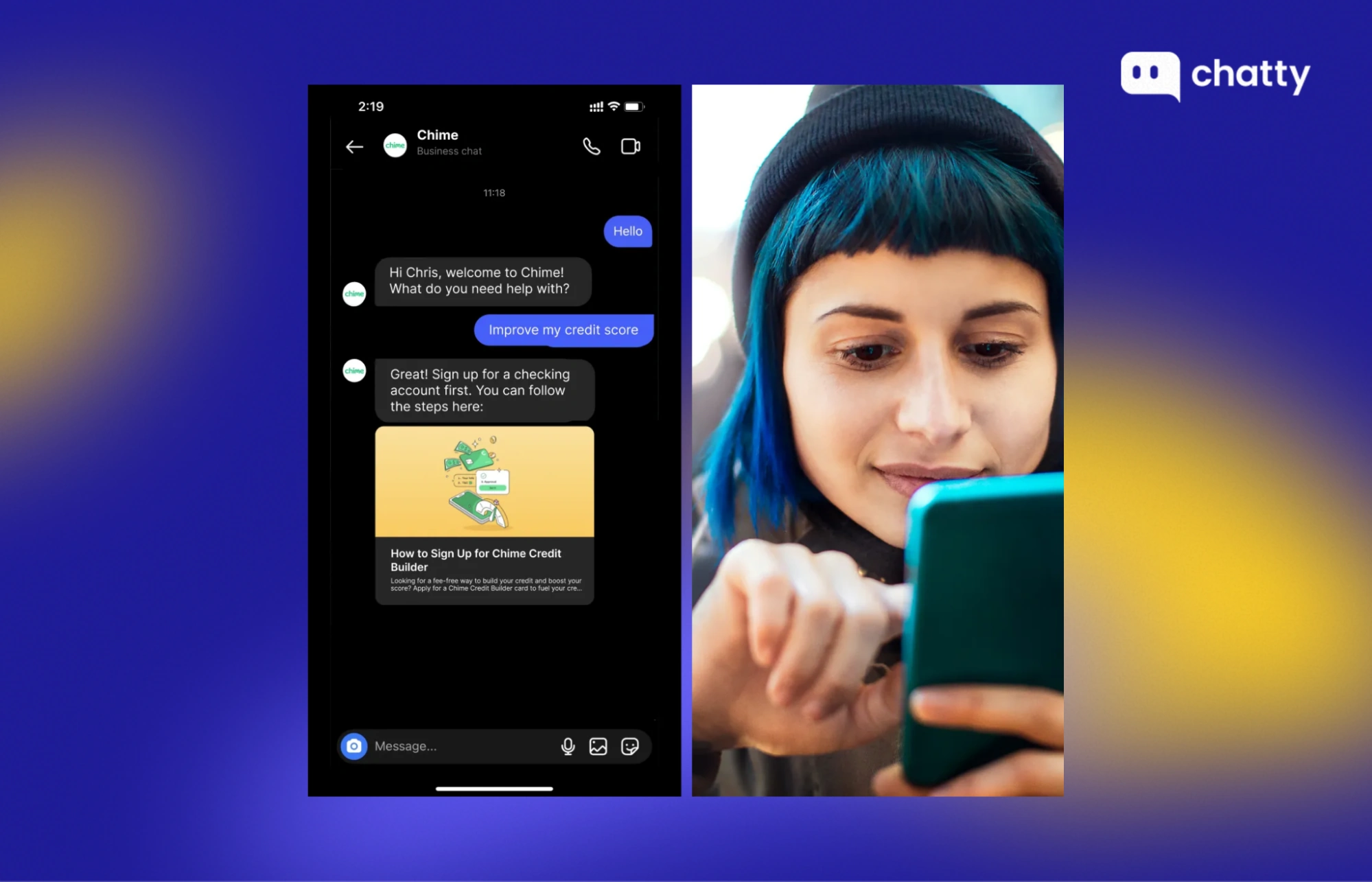 Chime Credit Builder onboarding powered by a finance chatbot