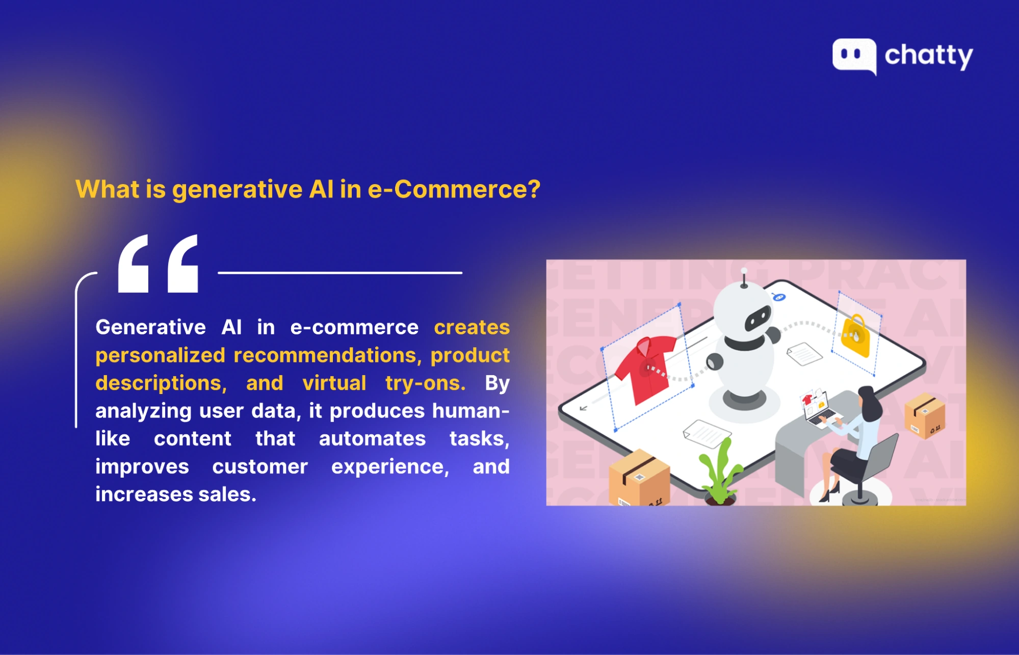 generative ai explainer graphic with robot and products