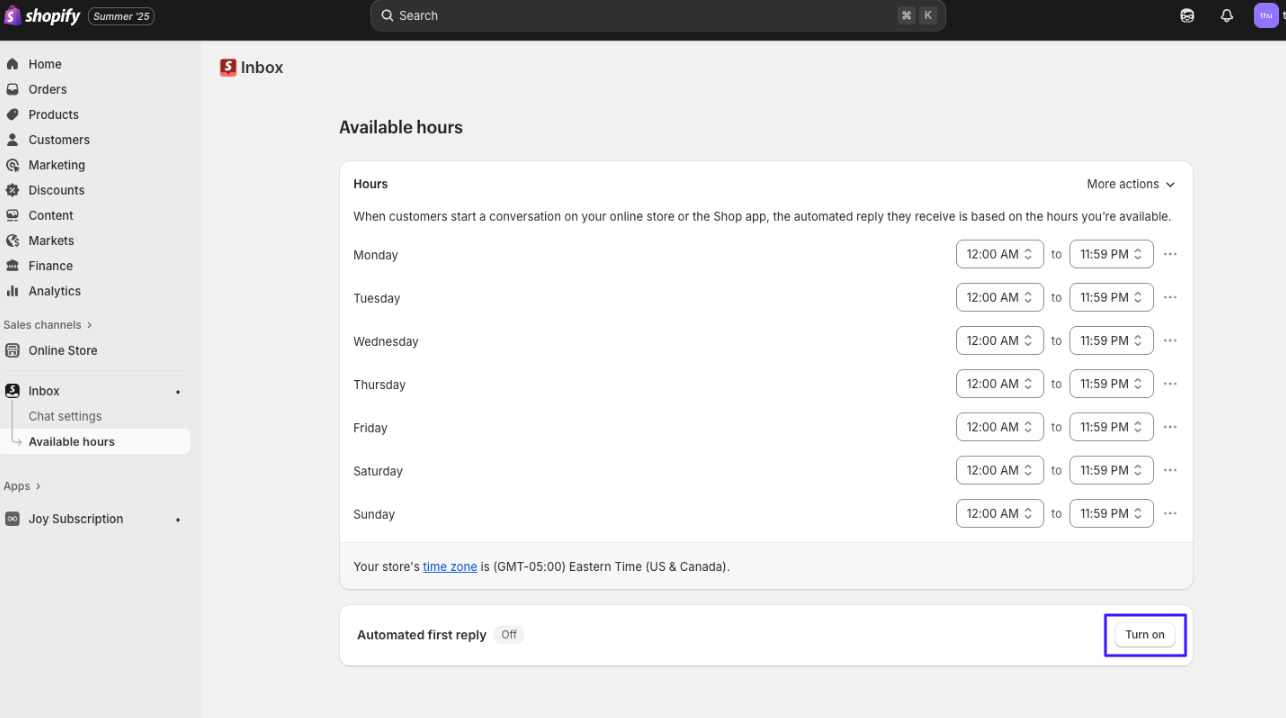Enable automated first reply messages 