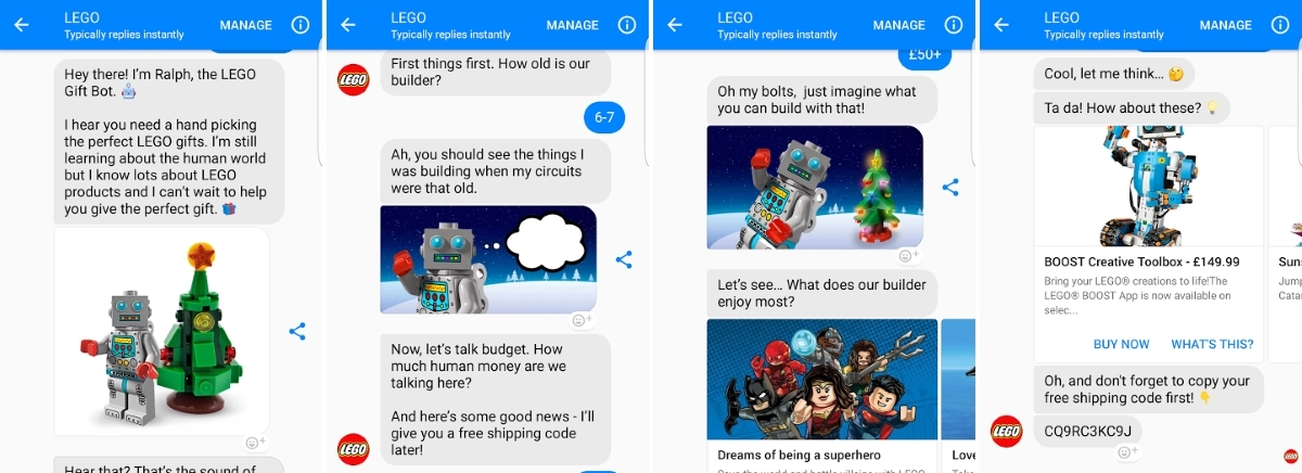 LEGO gift bot Ralph on Facebook Messenger