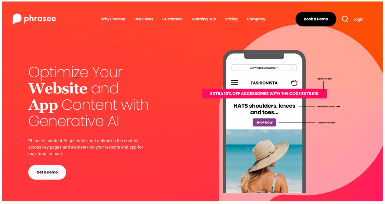 phrasee landing page showing generative ai marketing example