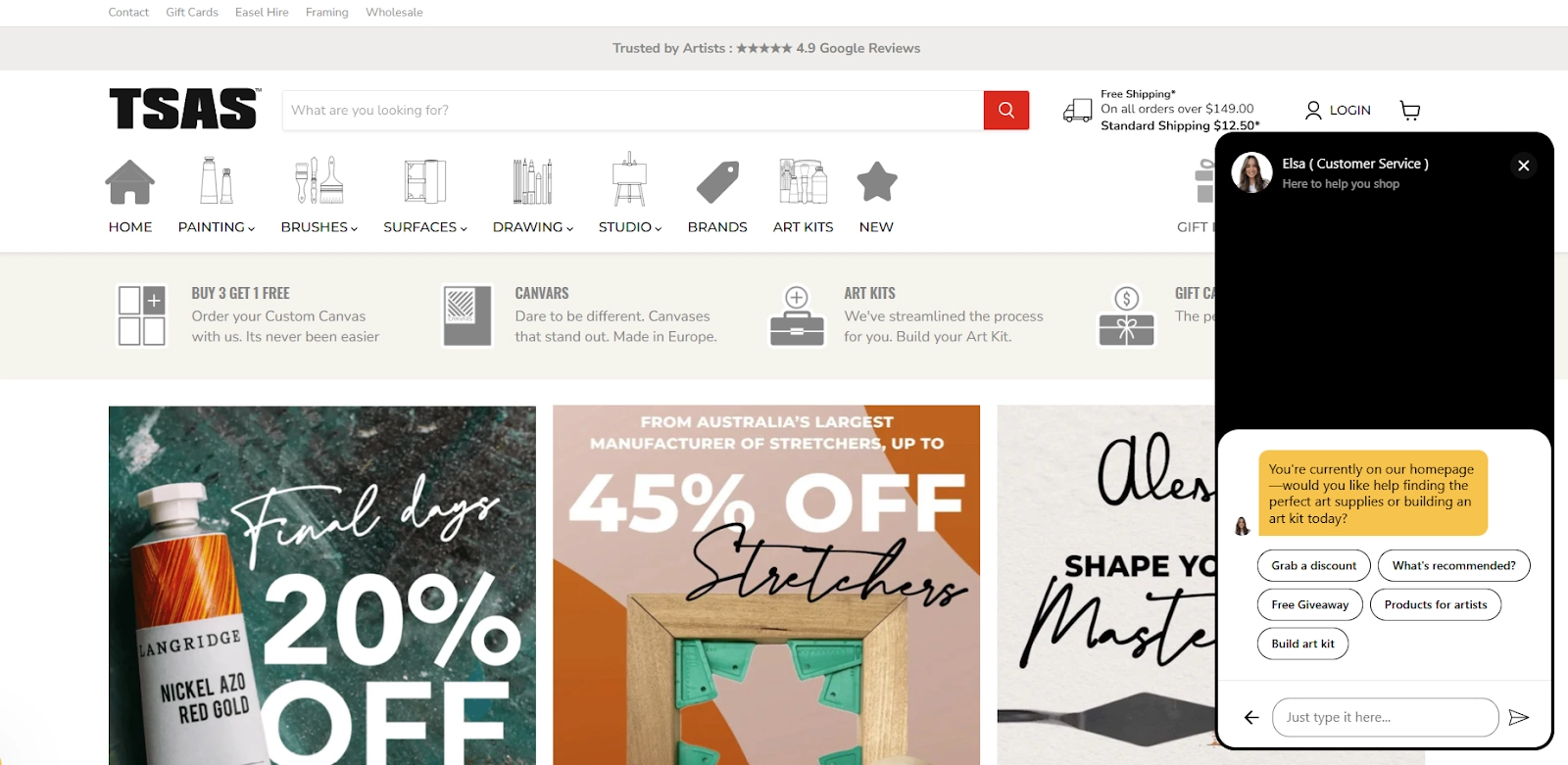 Retail homepage chatbot providing shopping help