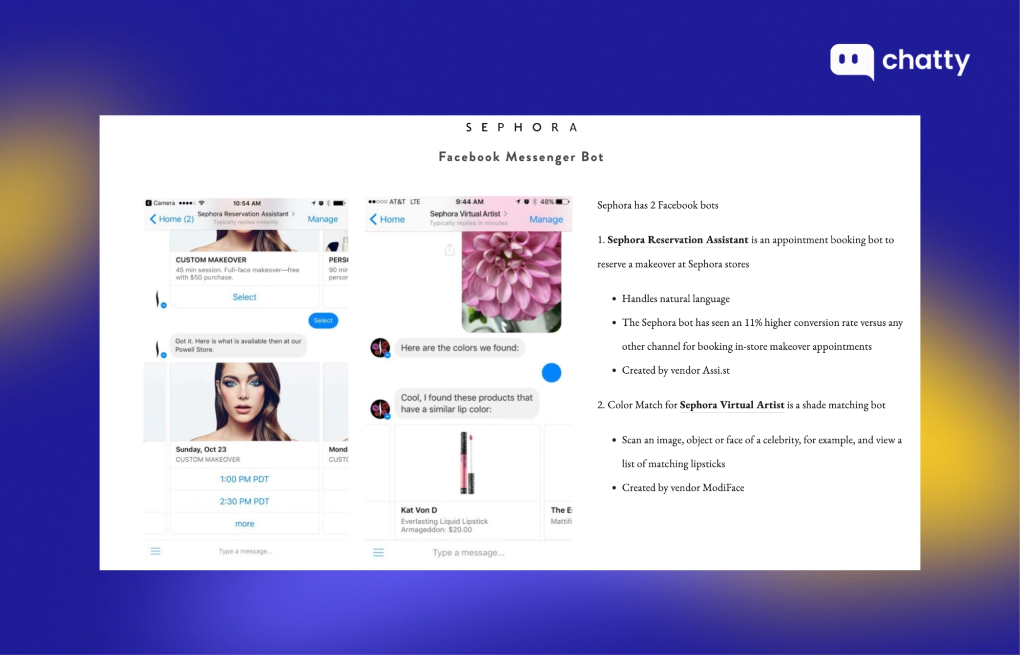 sephora messenger bot booking and matching