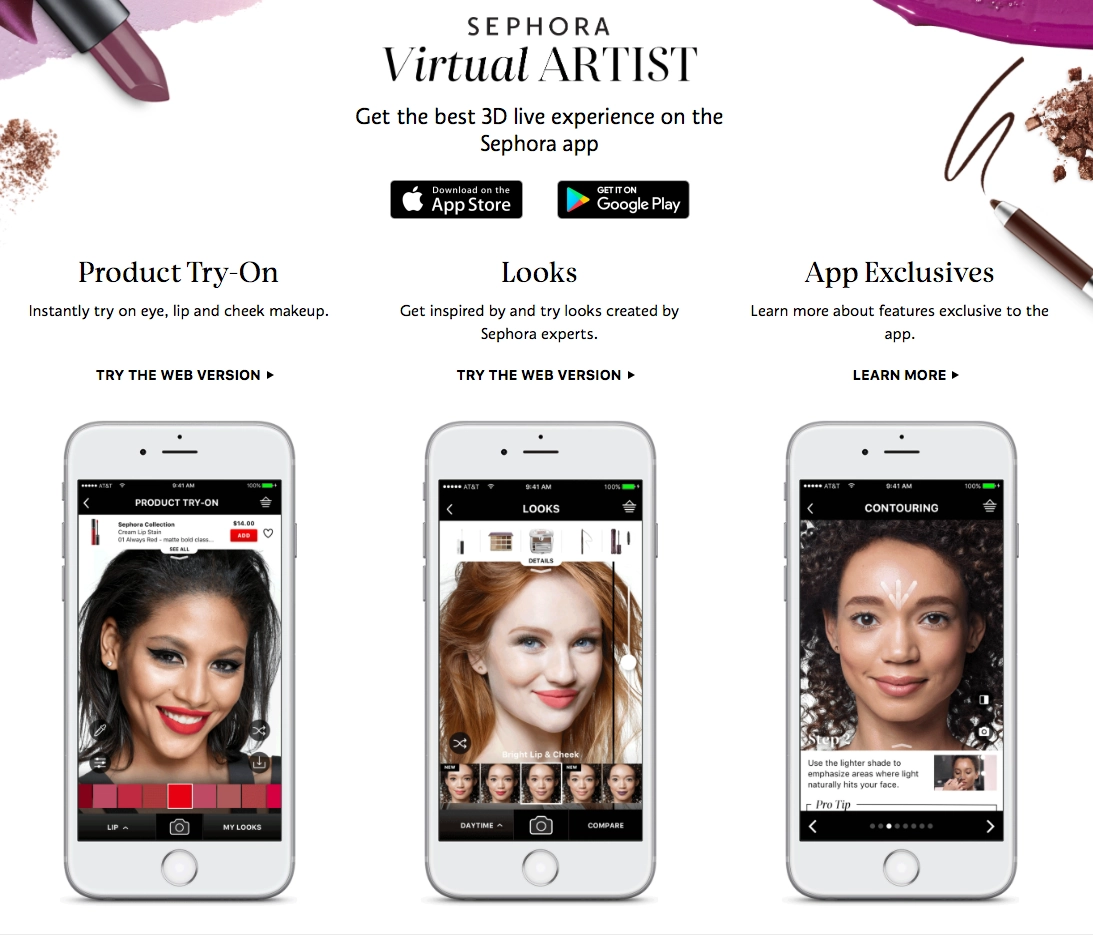 sephora virtual artist 3d makeup try on screens