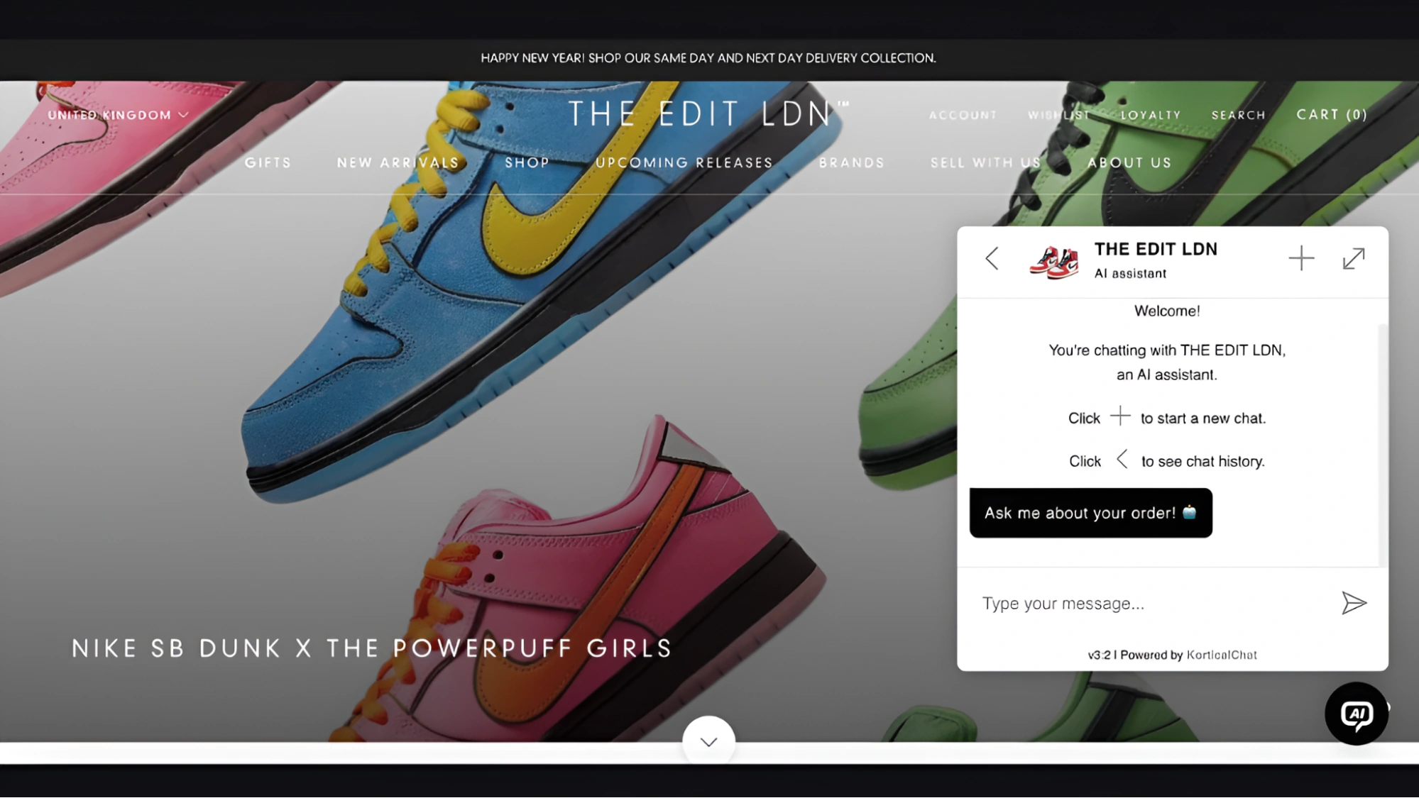 AI assistant featured on a sneaker marketplace homepage