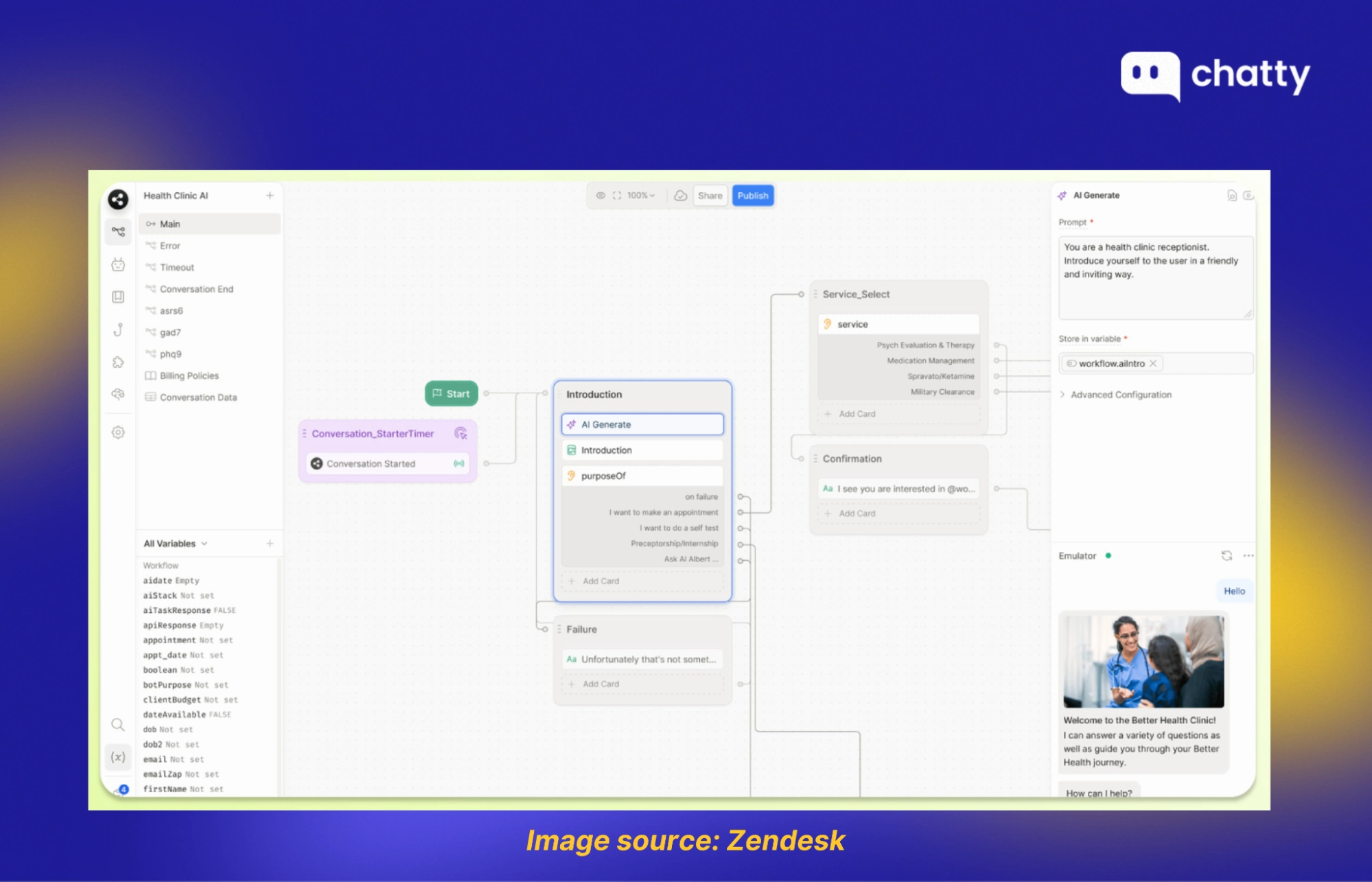 Zendesk chatbot builder interface for automated customer support