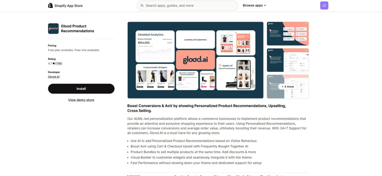 Glood product recommendations