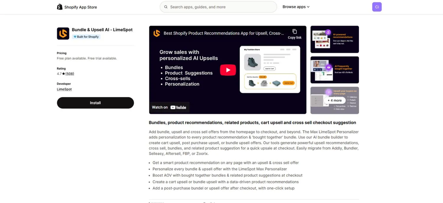 LimeSpot AI bundles & upsell