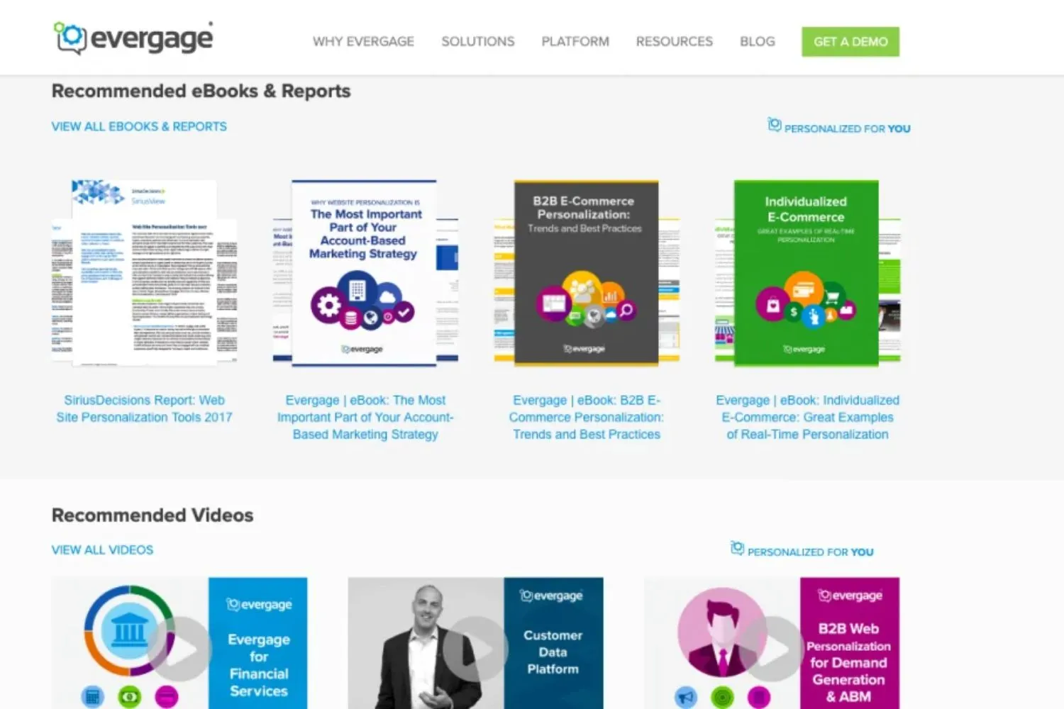 Personalized homepage and collection recommendations type
