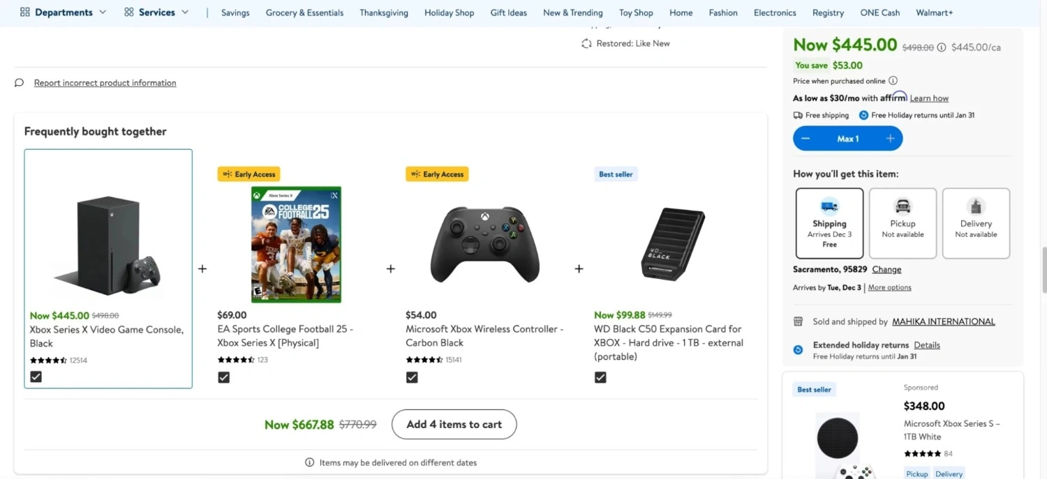 Product detail page on Walmart showing a 