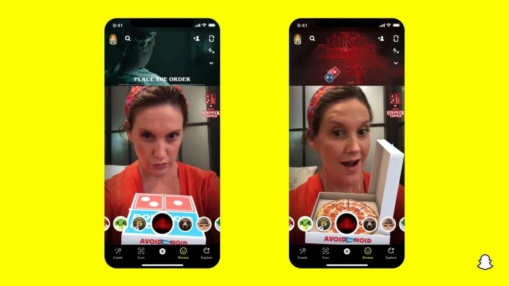 A Snapchat augmented reality experience allowing users to interact with a Domino's themed filter and place an order inside the app
