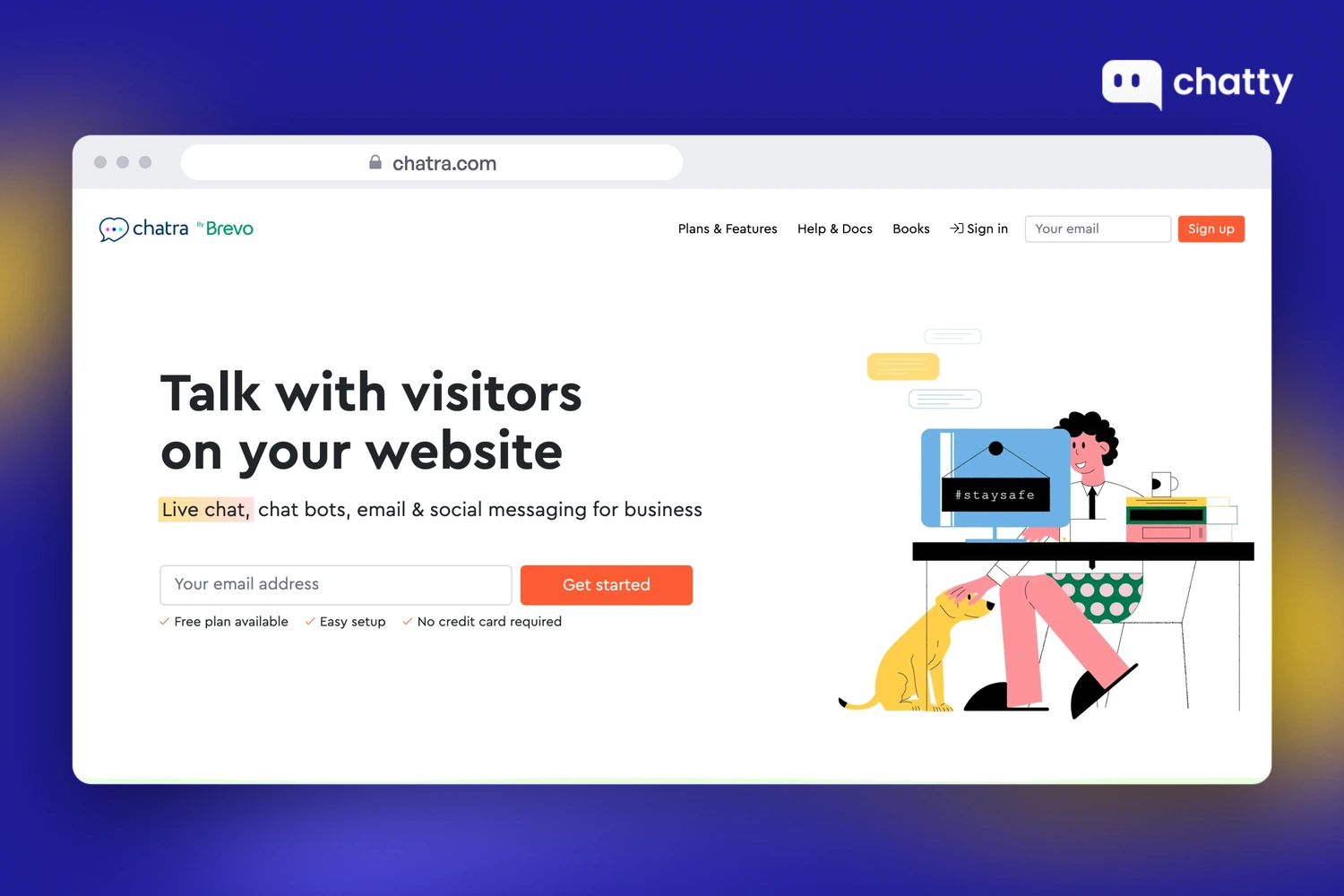 Homepage of Chatra at chatra.com, a live chat app with multichannel messaging for small teams