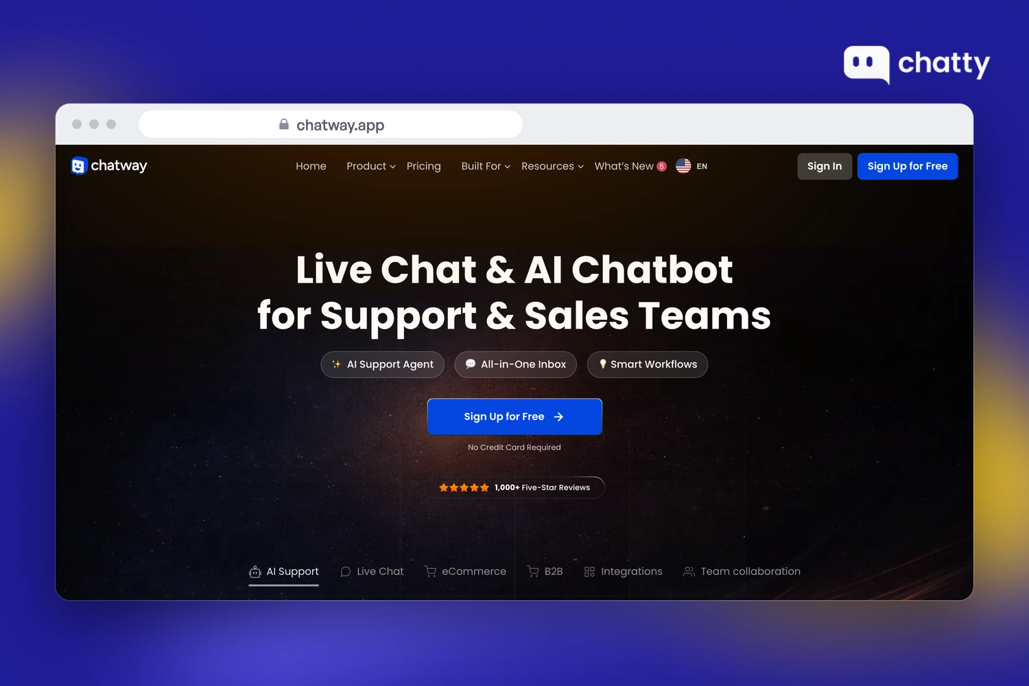 Homepage of Chatway at chatway.app, a live chat and AI support agent app for Shopify stores