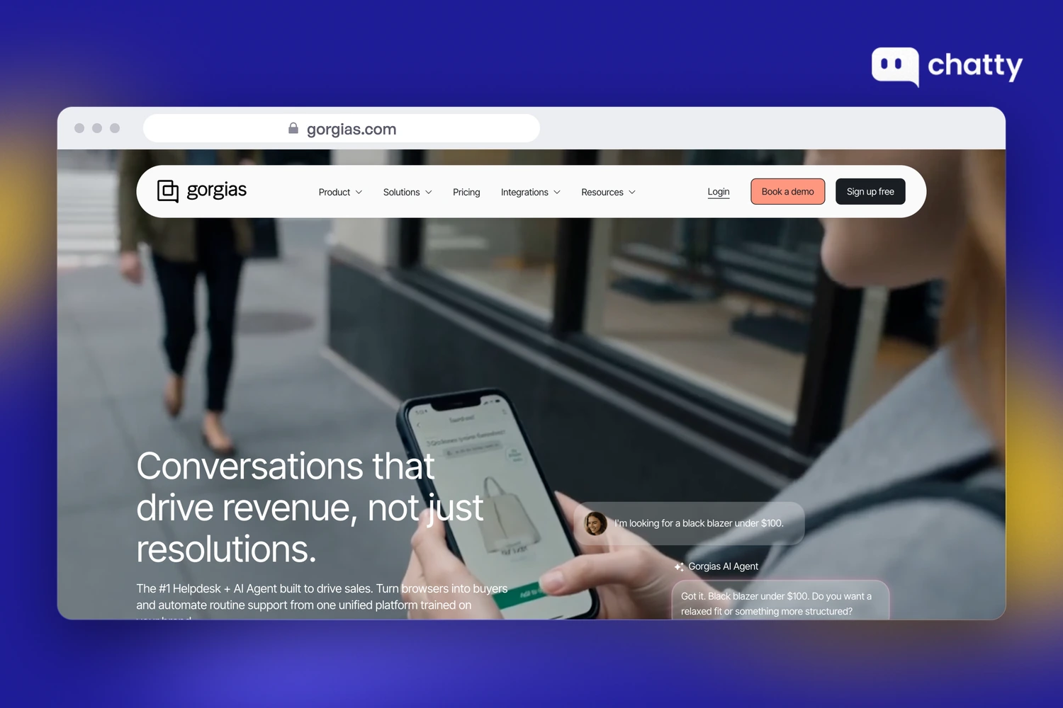 Homepage of Gorgias at gorgias.com, a conversational AI helpdesk for ecommerce